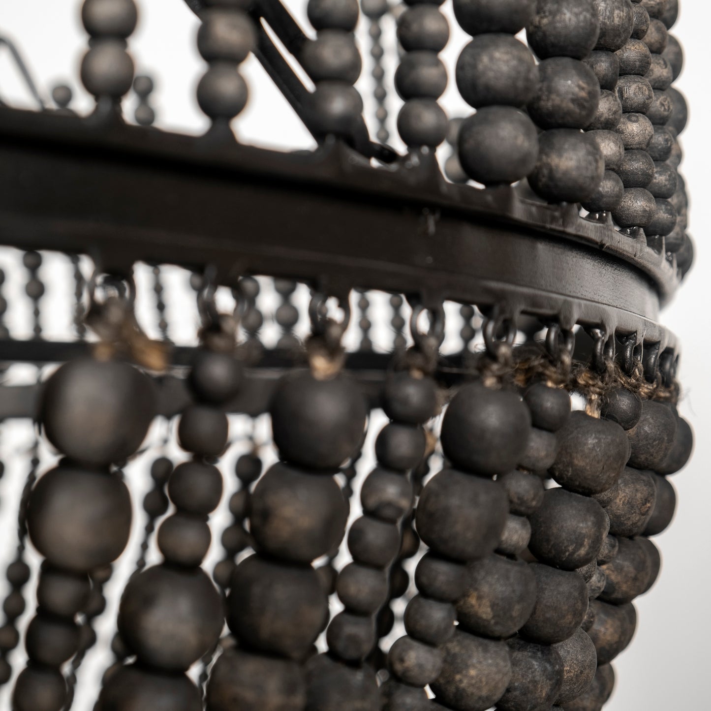 Nick Black Wooden Bead Bowl-Style Four Bulb Chandelier