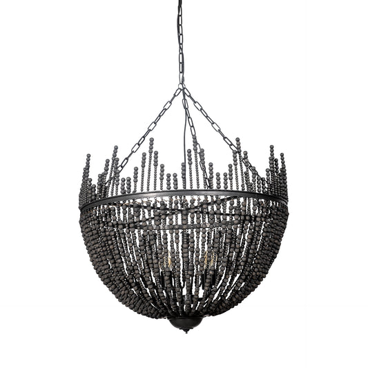 Nick Black Wooden Bead Bowl-Style Four Bulb Chandelier