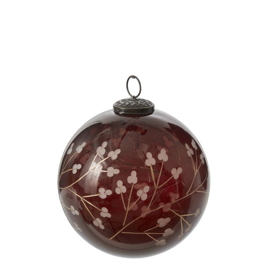 Brown Winterbloom Etched Glass Ornament